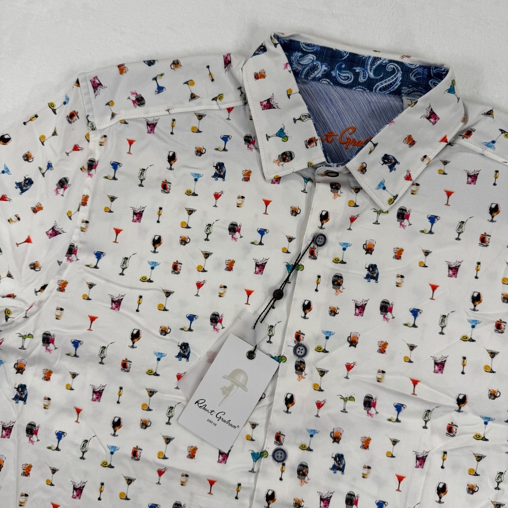 Robert Graham Men's L White Short Sleeve Classic Fit Booze Cruz Cocktail Shirt